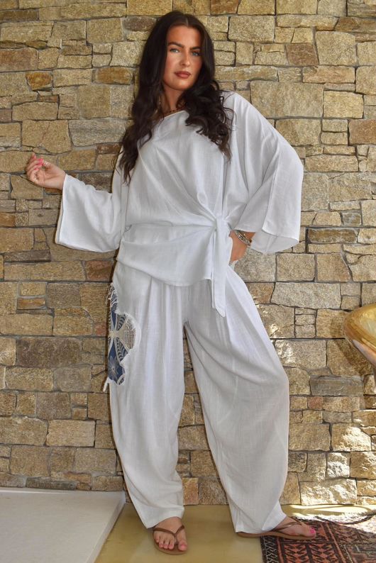 Lindin Linen Blend Kimono Top White